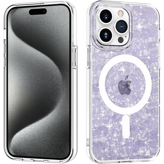 iPhone 15 Pro Case, Compatible with MagSafe, Cute Glitter Pearl Design  Women and Girls, Anti-Yellow Hard Protective Luxury Shockproof Bumper Phone Case  iPhone 15 Pro 2023, Purple