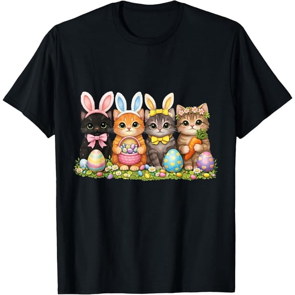 Funny Easter Cats Ears Bunny Eggs Spring for Boys Girls T-Shirt, T-Shirt for Kids Youth, 180gsm, 100% Cotton