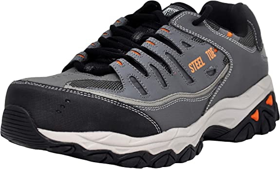 Skechers Men Cankton Athletic Steel Toe Work Sneaker, Charcoal/Orange, 8.5 M US
