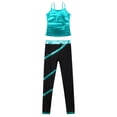 thumbnail image 3 of Nyeemya Kids Girls Jazz Modern Dance Clothes Set Sleeveless Metallic Tank Top with Leggings 2 Piece Blue Green 6, 3 of 6