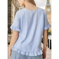 thumbnail image 5 of Women'S Round Neck Half-Sleeve Striped Loose Casual Shirt Ruffled Tops Blue Stripes L, 5 of 7