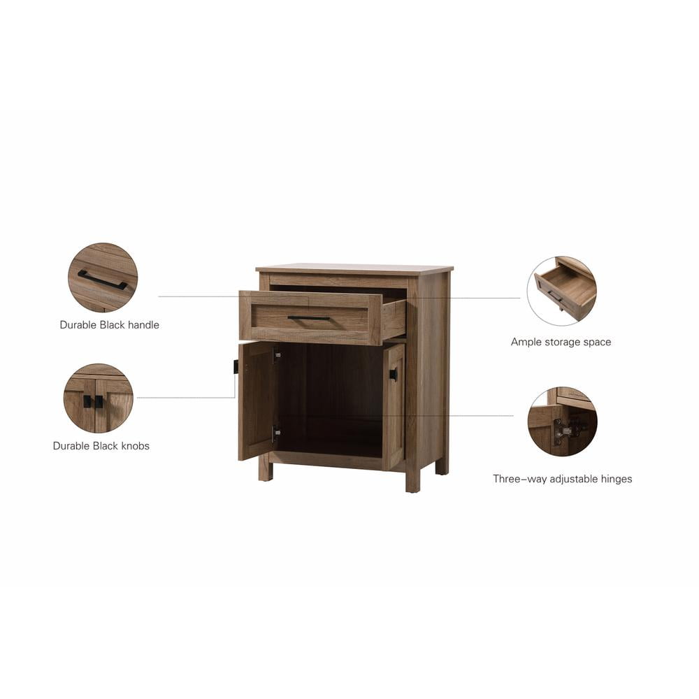 Elegant Kitchen and Bath 24 Inch Wide Bathroom Storage Freestanding Cabinet In Natural Oak