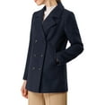 thumbnail image 5 of MODA NOVA Juniors Notched Lapel Double-Breasted Pocket Mid Thigh Overcoat, 5 of 7