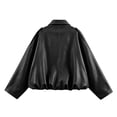 thumbnail image 5 of Edvintorg Jackets for Women Drop Shoulder Cropped Leather Jacket Gathered Hem Oversized Batwing Sleeve Zip up Short Coat with Pocket Women Clothing S-L Black, 5 of 5