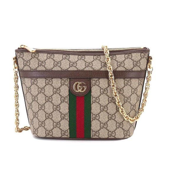 Pre-Owned Gucci Ophidia Chain Shoulder Handbag, GG Supreme Canvas, Leather, Beige/Brown, 781397...