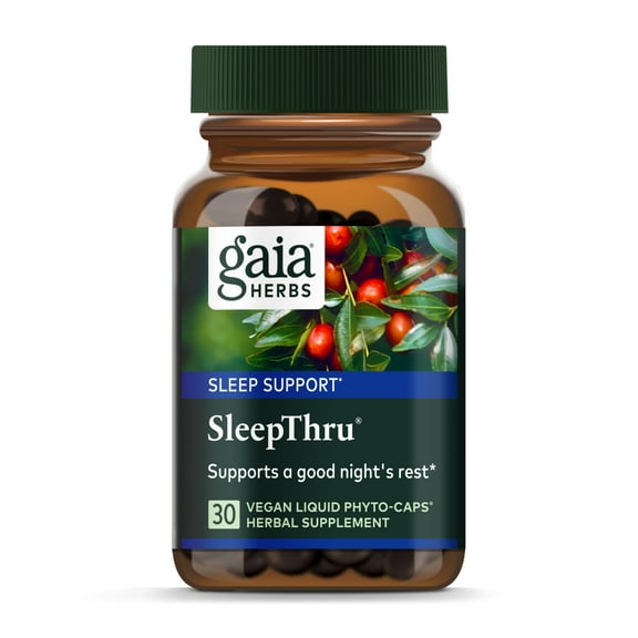 Gaia Herbs, SleepThru, Sleep Support, Non Habit Forming Herbal Sleep Aid, Passionflower, Ashwagandha, Jujube, Organic, Melatonin Free, Vegan Liquid Capsules, 30 Count