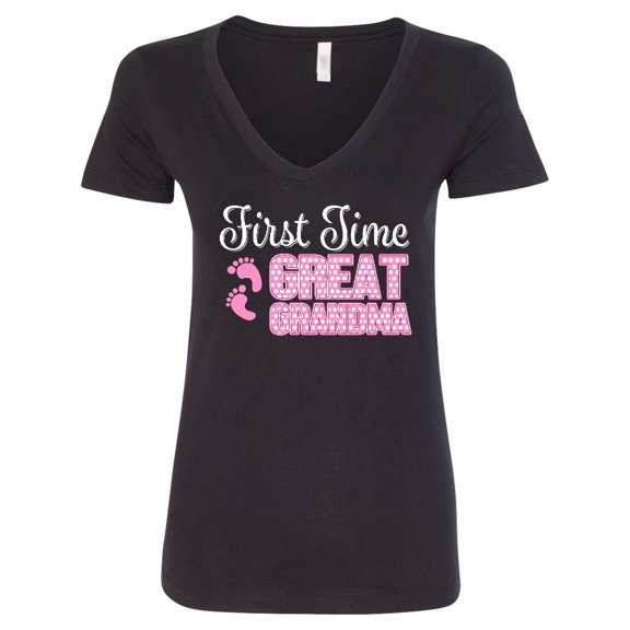 Inktastic First Time Great Grandma in White Women's V-Neck T-Shirt