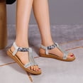 thumbnail image 2 of Womens Sandals Boho Flat Heel Open Toe Summer Trendy Solid Color Elastic Ankle Strap Footwear Sandals Women's Fashionable Casual Versatile Summer Fashion Beach Shoes Silver 7.5, 2 of 8