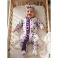 thumbnail image 4 of BemeyourBBs Newborn Baby Girls Mardi Gras Outfit Ruffle Footed Romper Long Sleeve Printed Zip Up Footie Jumpsuit Headband Cute Infant Spring Fall Winter Clothes, 4 of 9
