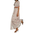 thumbnail image 5 of hirigin Women Summer Vintage Boho Long Maxi Dress Party Beach Dress Floral Print Sundress With Belt, 5 of 9