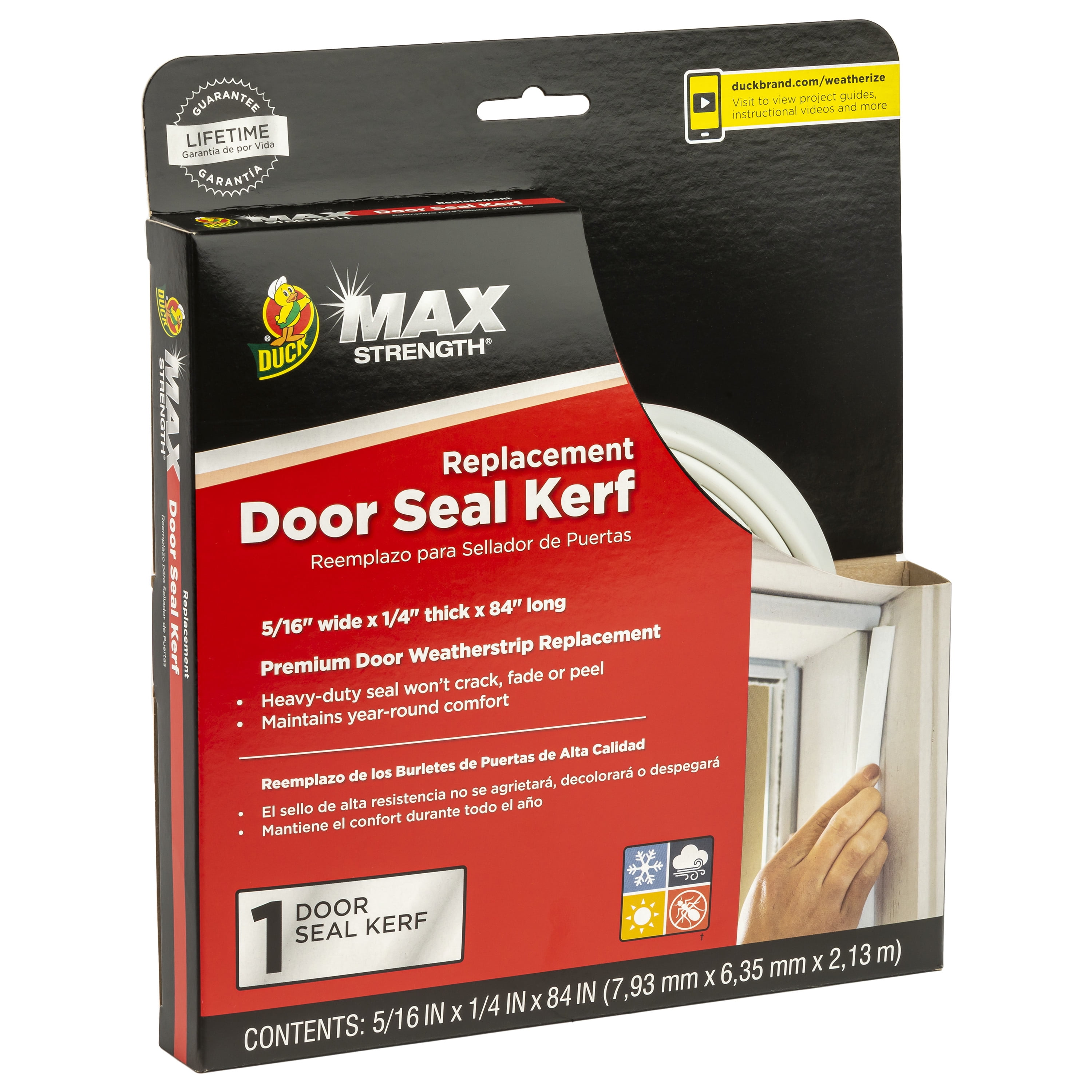 Duck Brand Max Strength Replacement Door Seal Weatherstripping White, 84 in.