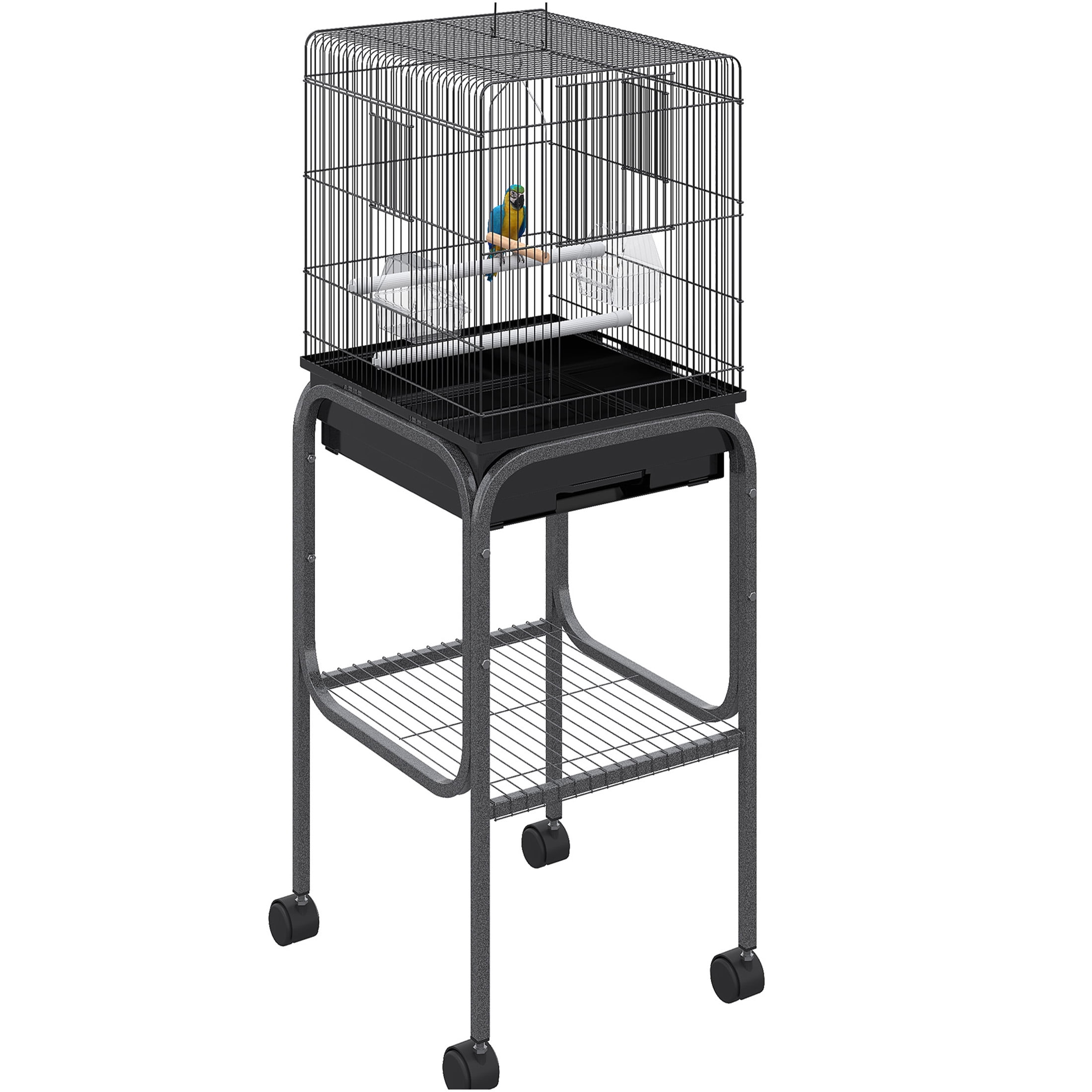 JERFIT 70'' Large Black Metal Bird Cage with Rolling Stand, Flight Parrot Cage Aviary for Parakeets Finches Cockatiels, Bird House with Feeder Doors & Slide-Out Tray