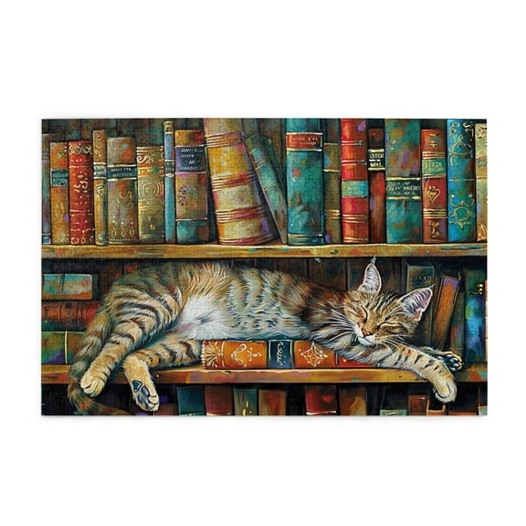 1000 PCS 1000 Piece Wooden Puzzle For Adults Cat Sleeps On The Bookshelf,Stunningly Vibrant Colors,1000 Piece Jigsaw Puzzle For Adults Challenging Puzzle Perfect For Game Nights,Gift For Cat Lovers