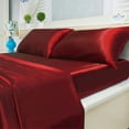 thumbnail image 4 of Silky Satin Bed Sheet Set 4-Piece (Red, Queen), 4 of 5