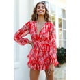 thumbnail image 5 of Jumpsuit Chiffon Floral Print Women Sexy Summer Shorts Breathable Comfort Long Sleeve V Neck, 5 of 6