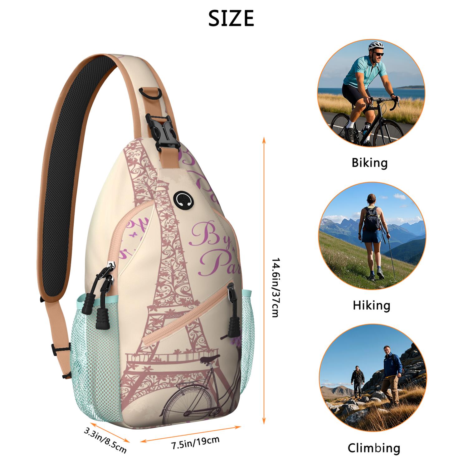 Sling Backpack Trendy Sling Backpack Paris () Gym Sports Travel Hiking Daypack Casual Bag for Women Men