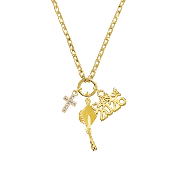 Delight Jewelry Gold-tone Small Crystal Cross - Gold-tone Class of 2026 Graduation Zoey Charm Necklace, 28"