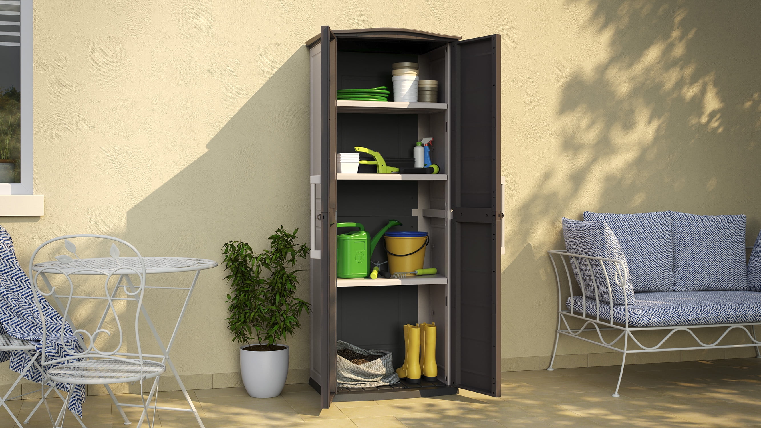 Keter Boston Tall Indoor Outdoor Storage Utility Cabinet Brown