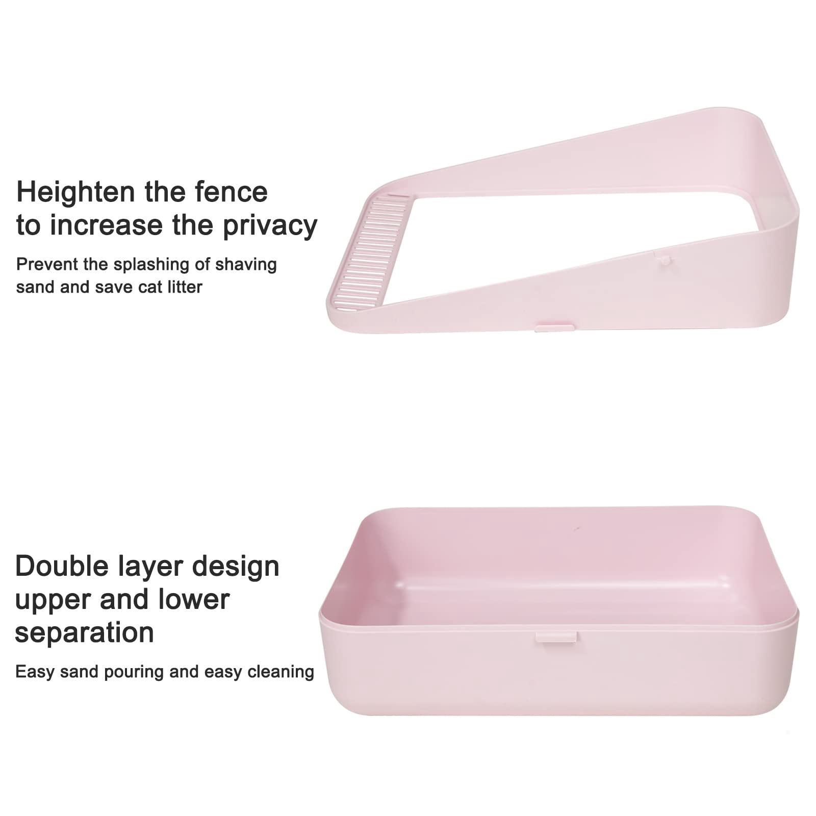 Open High-sided Litter Box: Pink Medium Anti-scatter Design - Self-cleaning Sifting Tray Low Tracking For Small Cats