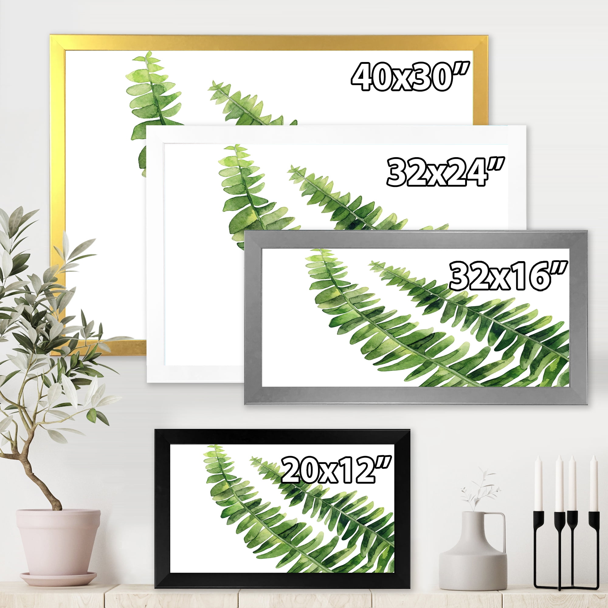 Designart 'Fern Plant Leaves Detail I' Farmhouse Framed Art Print