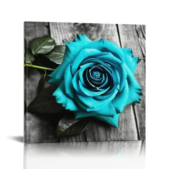 JRXY Wall Art Canvas Prints Turquoise Flower Pictures White Teal Rose Floral Paintings Modern Posters 16x16in 12x12 in