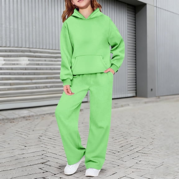 GiLiling Girls Sweatsuit Two Piece Outfits Hoodie Sweatshirt and Sweatpants Cute Jogger Set Athletic Wear for Kids (Green, 7-8 Years)