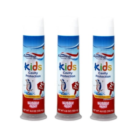 3 Pack Aquafresh Kids Cavity Protection Toothpaste, Bubblemint, 4.6 oz each