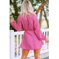 thumbnail image 1 of ABPHQTO Vestido corto de camisa de manga larga con botones texturizados de rosa para mujer con corbata de cuerda, 1 of 5