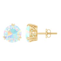 Rosec Jewels 4 CT Ethopian Opal Solitaire Stud Earrings for Women (8 MM Round Cut Ethopian Opal), 10K Yellow Gold
