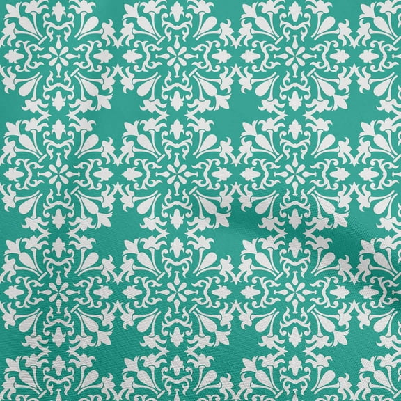 oneOone Polyester Spandex Dusty Teal Green Fabric Asian Block Floral Quilting Supplies Print Sewing Fabric By The Yard 56 Inch Wide