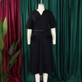thumbnail image 4 of AURA Plus Size Summer V Neck A Line Midi Dress High Waist Short Sleeve Elegant African Work Dress with Belt, 4 of 9