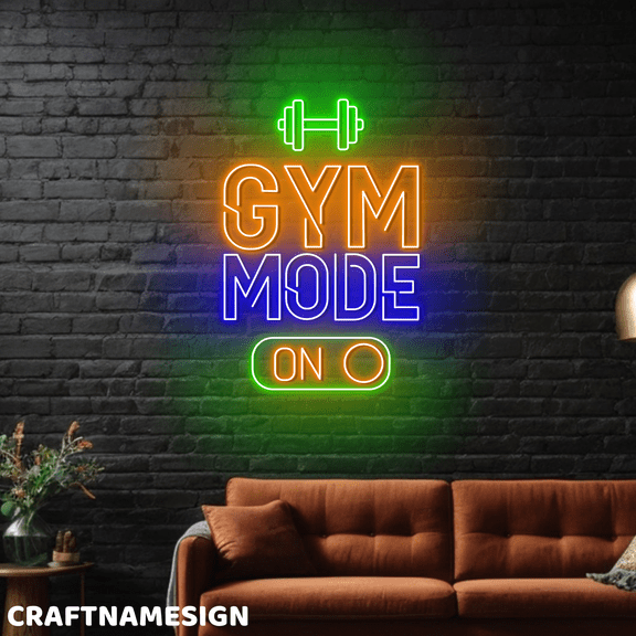 Craftnamesign Gym Mode On Neon Sign, Home Gym Wall Sign, Wall Decor For Fitness