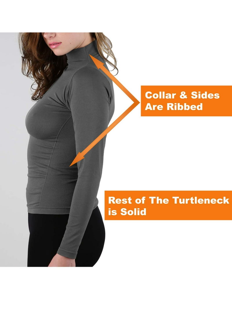Women Fleece Lined Mock neck Turtleneck Long Sleeve Top Slim Fit