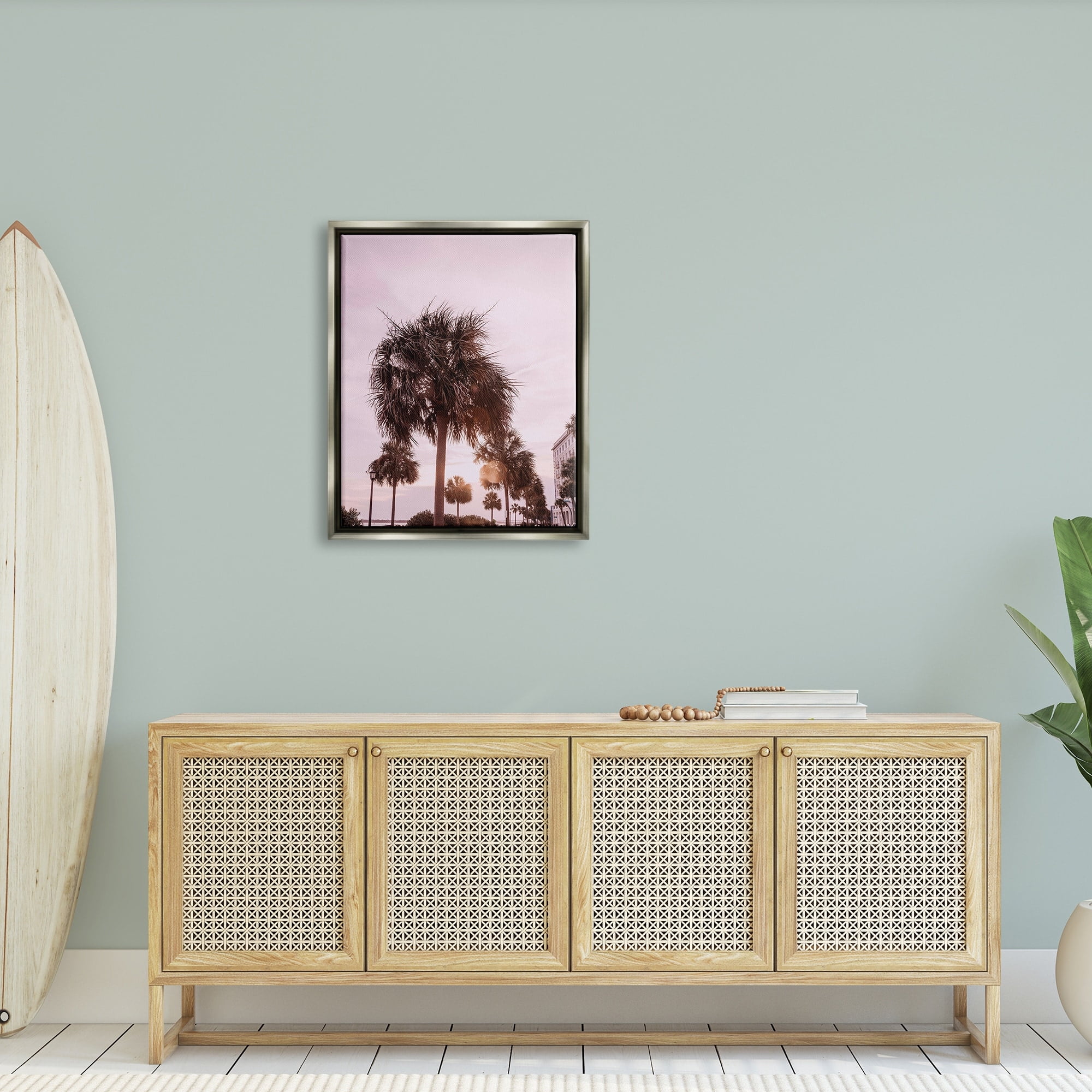 Stupell Industries Tropical Palm Tree Summer Vacation Resort Photography Photograph Luster Gray Floating Framed Canvas Print Wall Art, Design by Jennifer Rigsby