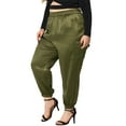 thumbnail image 4 of Pantalones cargo de satén para mujer de tallas grandes Agnes Orinda con cintura elástica y bolsillos, longitud hasta el tobillo, 2X color verde ejército, 4 of 7