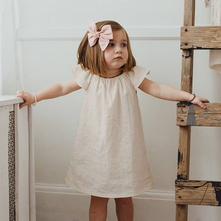 

PEASKJP Lavender Dress for Girls Children Girls Floral Printed Boho Ruffled Swing Flowy Short Sleeve Sundress Beige 1-2 Years
