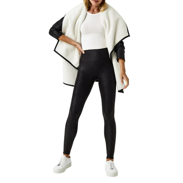 Leggins SPANX de piel sintética con forro polar para controlar la barriga, color negro L