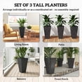 thumbnail image 3 of Outsunny 28" Tall Planters, Set of 3 Plastic Flower Pots with Marble Finish and Drainage Holes, Stackable Tapered Outdoor Planters, Black, 3 of 9