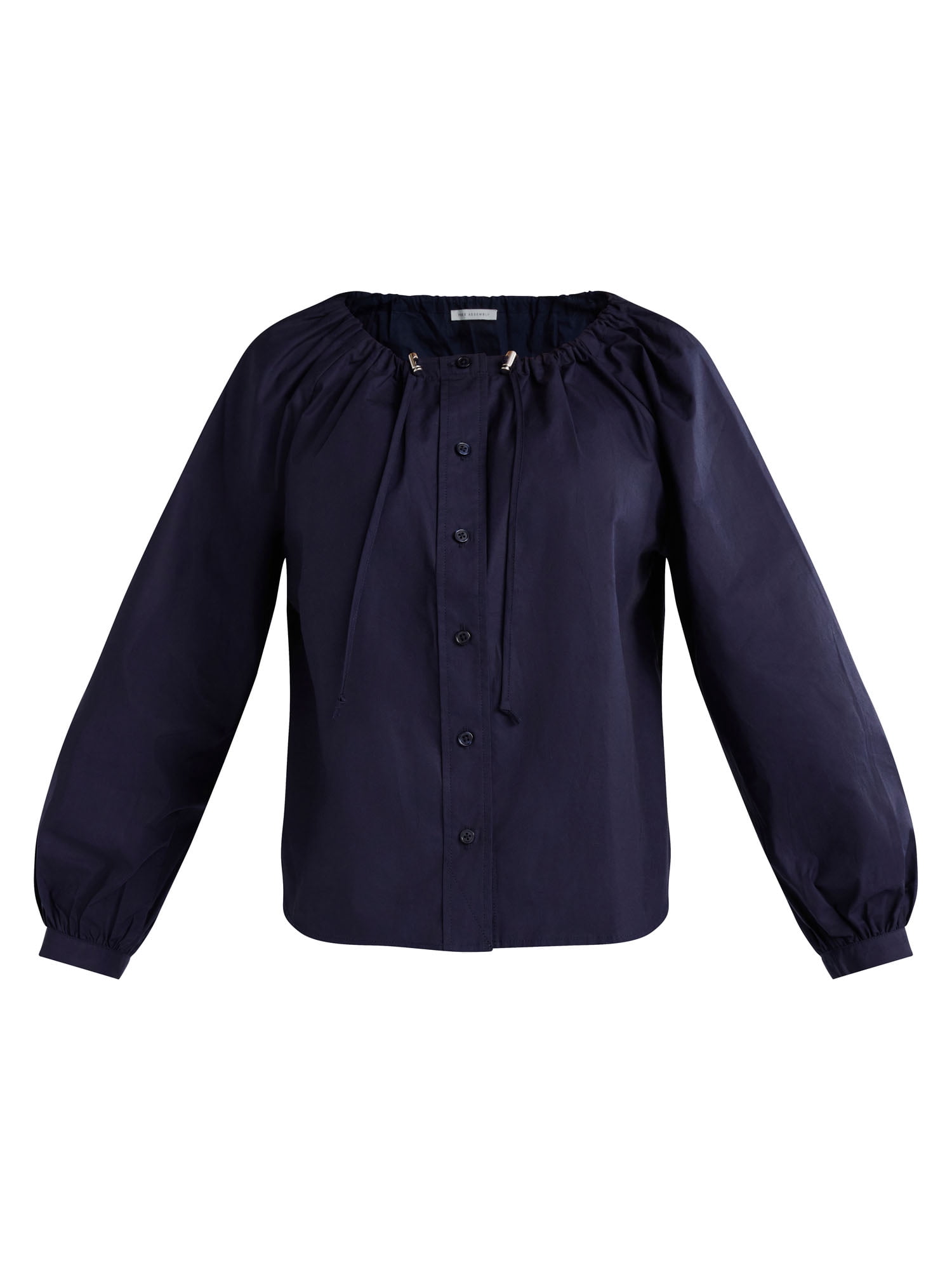 Free Assembly Women's and Women's Plus Gathered Neck Cotton Top with Long Sleeves, XS-4X