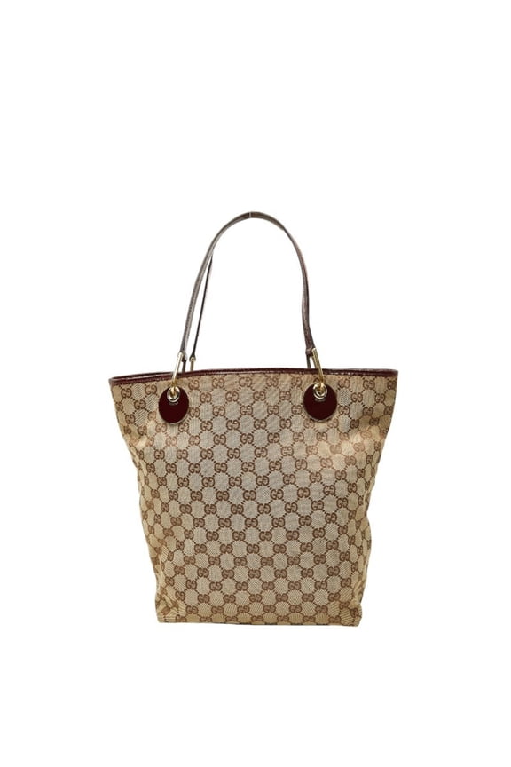 Pre-Owned Gucci GG Canvas Tote Bag Handbag 120836 Brown Red Leather Women's GUCCI