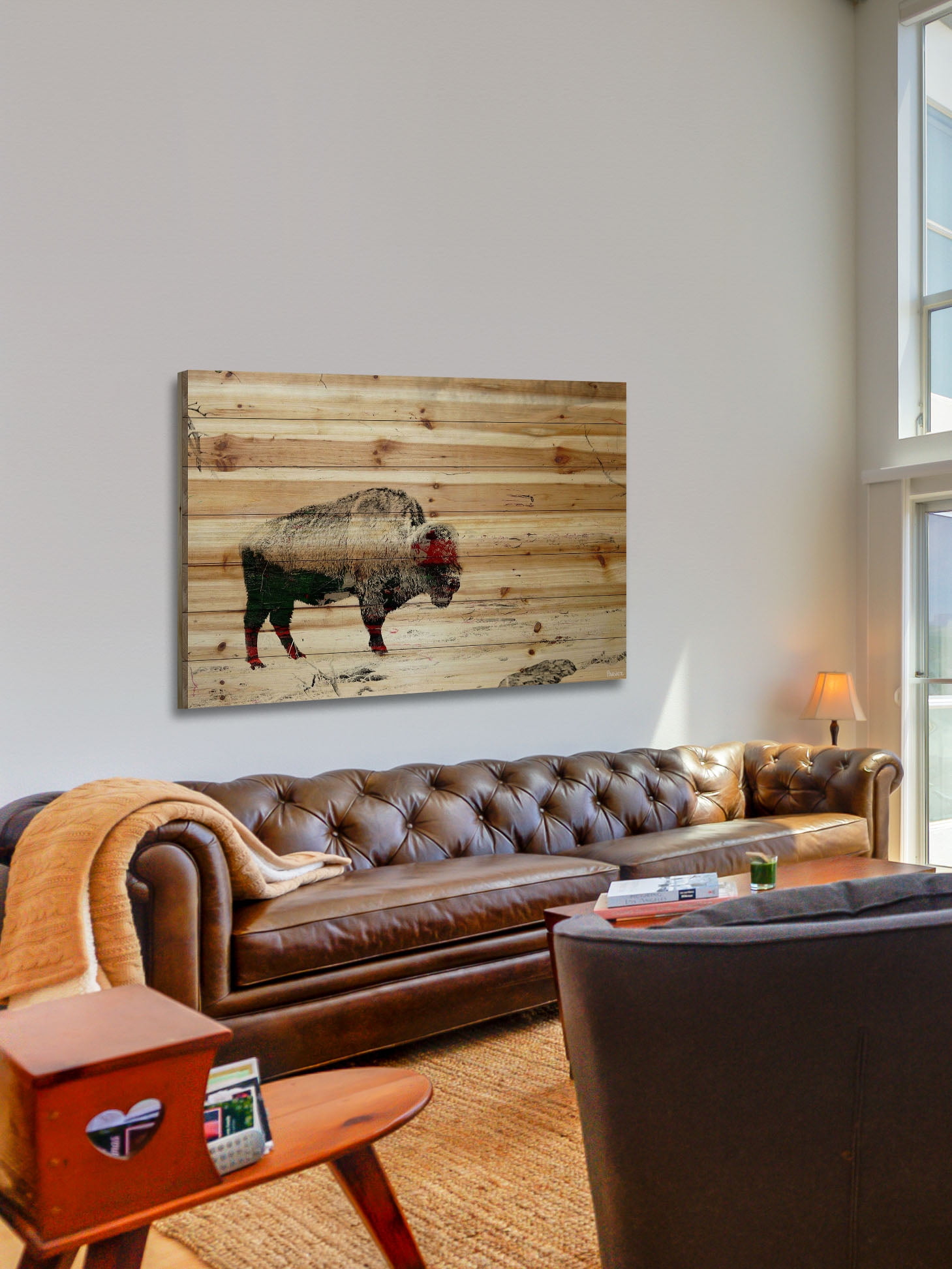 "Lost Buffalo" Painting Print on Natural Pine Wood