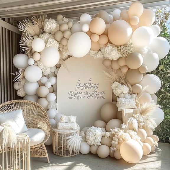 White Balloon Arch Double Stuffed White Sand Cream Beige Balloon Garland Kit Neutral Nude Balloons for Boho Baby Shower Bridal Shower Wedding Baptism Party Decorations