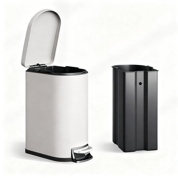 Garvee 2.6 Gallon Step-on Trash Bin with Lid, 12.6 x 7.32 x 15.28", for Bathroom, Light Gray