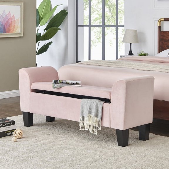 DUOSONG Mila 55" Pink Velvet Ottoman Bench With Storage Pink Velvet Furniture Primary Living Space Storage Benches
