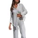 thumbnail image 3 of VISgogo Traje de pantalón de dos piezas para mujer, blusa de manga larga de color liso y pantalones de corte recto VISgogo  moda, 3 of 9
