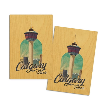 

Calgary Alberta Canada Calgary Tower Lithograph Contour (4x6 Birch Wood Postcards 2-Pack Stationary Rustic Home Wall Decor)
