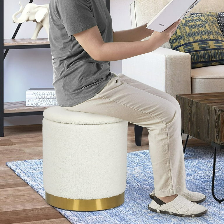 Homebeez Round Storage Ottoman Upholstered Padded Vanity Stool