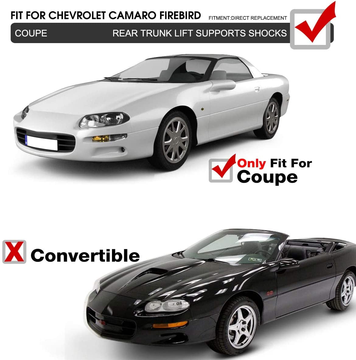 2 Trunk Lift Support Struts For Convertible Chevrolet Camaro 1993-2002 - Gas Spring Replacement 10 thumbnail image
