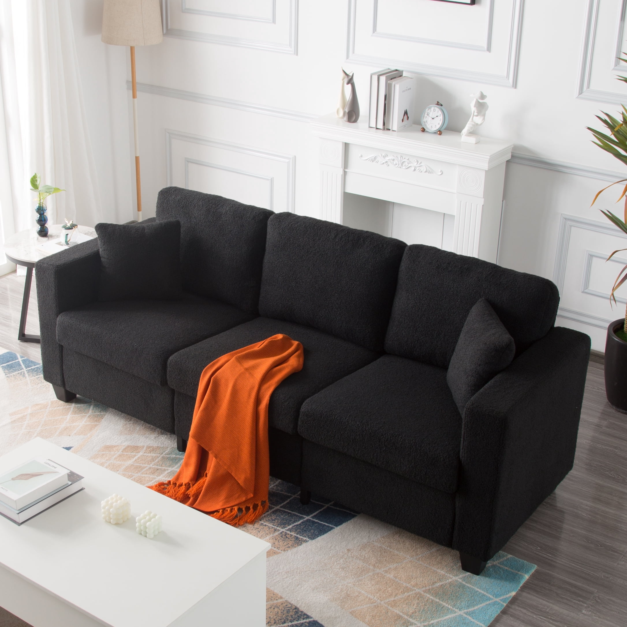 Gewnee 86.6"Deep Seat Couch with Wide Armrest,3-Seat Sofa Couch with Throw Pillows,Oversized Sofa for Living Rooms and Offices(Black)