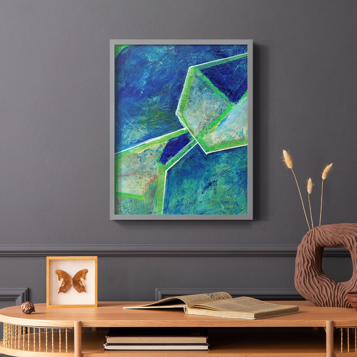 Geometric in Cool III Framed Print in Gray Solid Wood Framed Print No Nail Hanging
